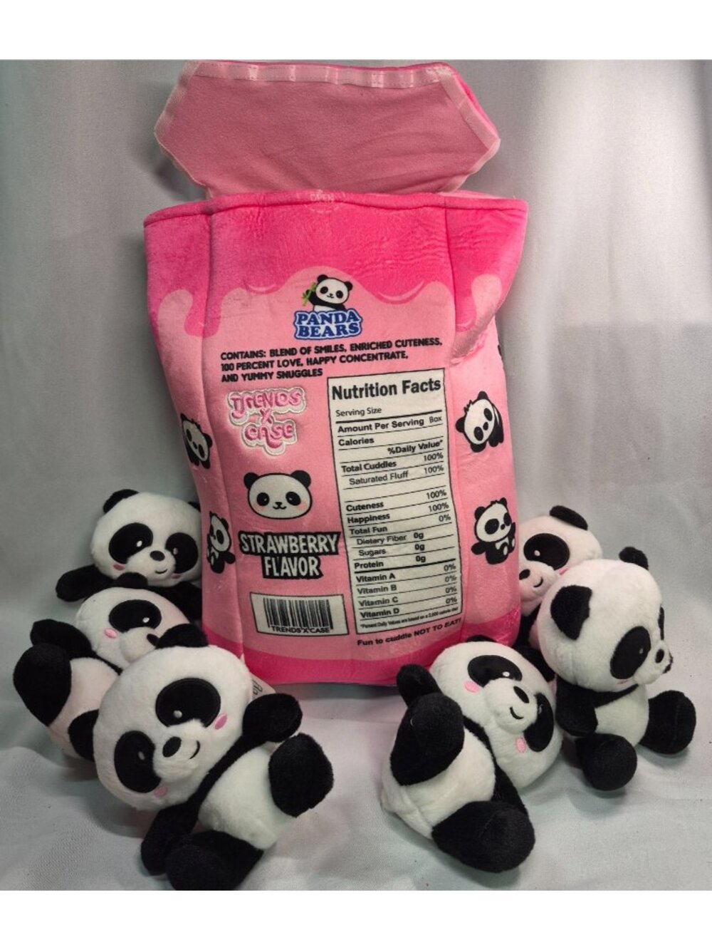 Trends UK Panda Bears Plush Storage Bag w/ 6 Mini Panda Plush Kawaii Collectible - Picture 3 of 14